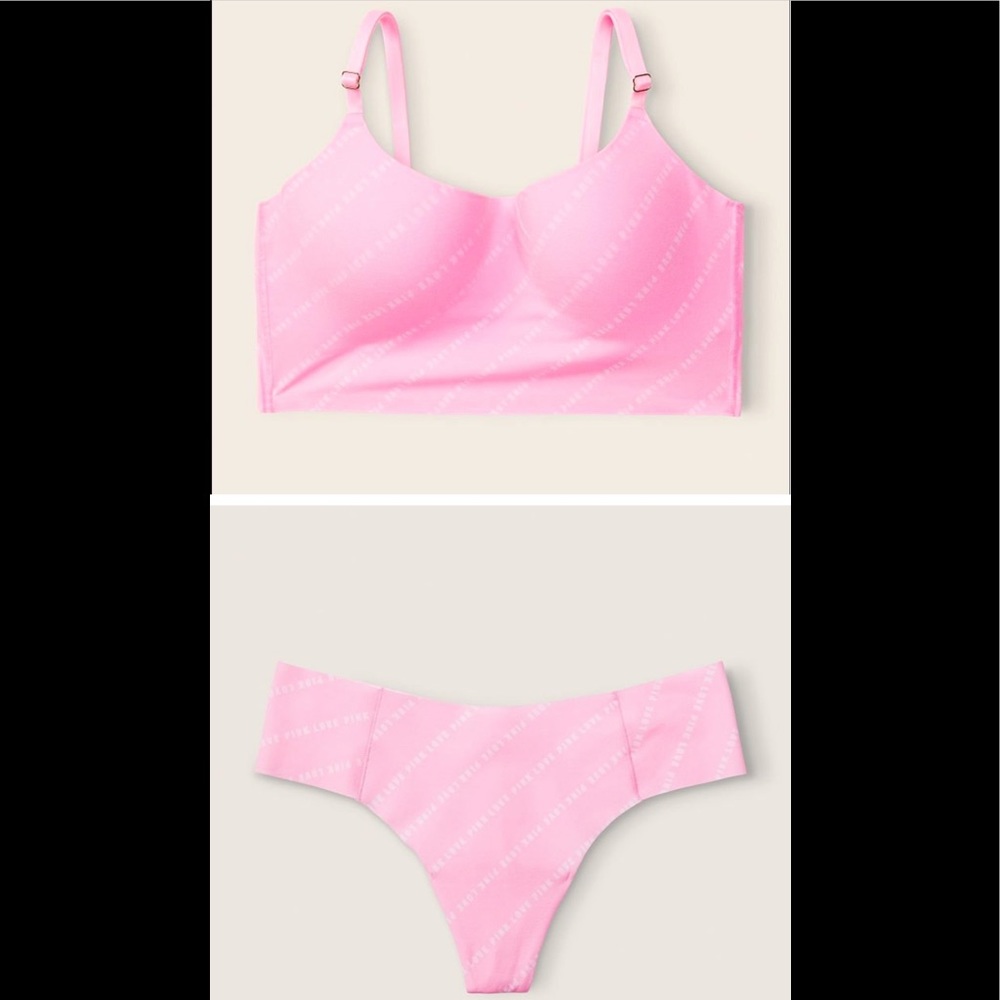 💞 VS PINK Matching Loungin’ Scoop Bra & VS PINK Thong No Show Panty 💞